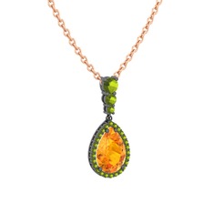 Nil Damlası Kolye - Sitrin ve peridot 925 ayar siyah rodyum kaplama gümüş kolye (40 cm rose altın rolo zincir) #1r0bd0g