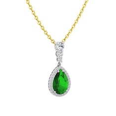 Nil Damlası Kolye - Yeşil kuvars ve swarovski 18 ayar beyaz altın kolye (40 cm altın rolo zincir) #1r3p2gs