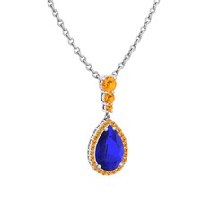 Lab safir ve sitrin 14 ayar beyaz altın kolye (40 cm beyaz altın rolo zincir)