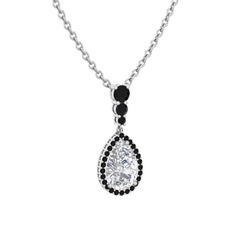 Nil Damlası Kolye - Swarovski ve siyah zirkon 925 ayar gümüş kolye (40 cm beyaz altın rolo zincir) #1rz3row