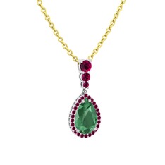 Kök zümrüt ve rodolit garnet 925 ayar gümüş kolye (40 cm gümüş rolo zincir)