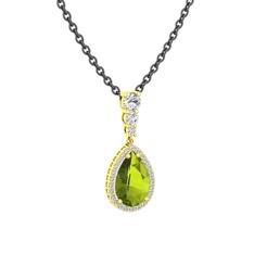 Nil Damlası Kolye - Peridot ve beyaz zirkon 8 ayar altın kolye (40 cm gümüş rolo zincir) #1s8nhg0