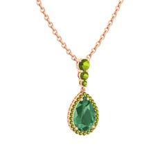 Kök zümrüt ve peridot 925 ayar rose altın kaplama gümüş kolye (40 cm rose altın rolo zincir)