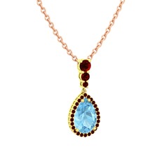 Akuamarin ve garnet 8 ayar altın kolye (40 cm rose altın rolo zincir)