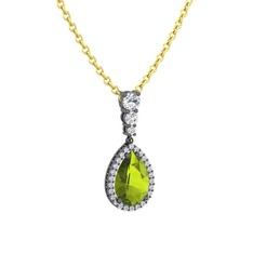 Nil Damlası Kolye - Peridot ve swarovski 925 ayar siyah rodyum kaplama gümüş kolye (40 cm altın rolo zincir) #1smqxmy