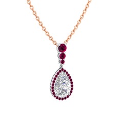 Beyaz zirkon ve rodolit garnet 18 ayar beyaz altın kolye (40 cm rose altın rolo zincir)