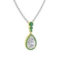 Swarovski ve kök zümrüt 8 ayar altın kolye (40 cm gümüş rolo zincir)