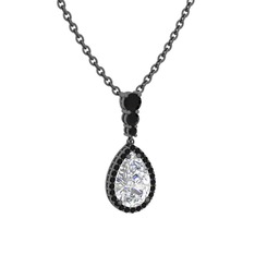 Nil Damlası Kolye - Beyaz zirkon ve siyah zirkon 925 ayar siyah rodyum kaplama gümüş kolye (40 cm gümüş rolo zincir) #1tpoczd