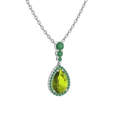 Nil Damlası Kolye - Peridot ve kök zümrüt 18 ayar beyaz altın kolye (40 cm beyaz altın rolo zincir) #1tt0xd6