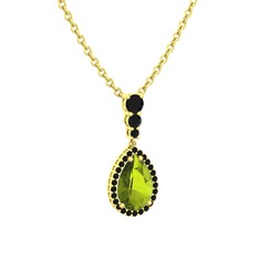 Nil Damlası Kolye - Peridot ve siyah zirkon 8 ayar altın kolye (40 cm altın rolo zincir) #1u74p7v