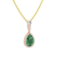 Nil Damlası Kolye - Kök zümrüt ve swarovski 8 ayar rose altın kolye (40 cm altın rolo zincir) #1uclqmt