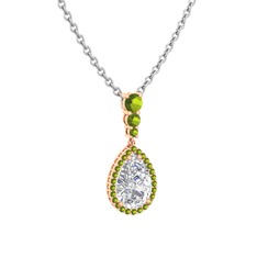 Beyaz zirkon ve peridot 18 ayar rose altın kolye (40 cm beyaz altın rolo zincir)