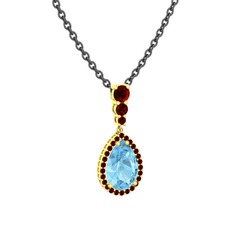 Nil Damlası Kolye - Akuamarin ve garnet 8 ayar altın kolye (40 cm gümüş rolo zincir) #1ugci83