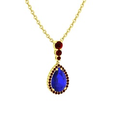 Lab safir ve garnet 18 ayar altın kolye (40 cm altın rolo zincir)