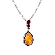 Nil Damlası Kolye - Sitrin ve garnet 14 ayar beyaz altın kolye (40 cm beyaz altın rolo zincir) #1vfzmm9