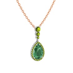 Kök zümrüt ve peridot 925 ayar gümüş kolye (40 cm rose altın rolo zincir)