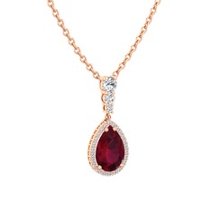 Nil Damlası Kolye - Kök yakut ve swarovski 8 ayar rose altın kolye (40 cm rose altın rolo zincir) #1vxsbkt