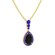 Siyah zirkon ve lab safir 18 ayar rose altın kolye (40 cm gümüş rolo zincir)