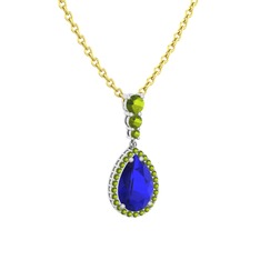 Lab safir ve peridot 925 ayar gümüş kolye (40 cm altın rolo zincir)