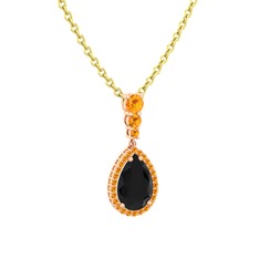 Nil Damlası Kolye - Siyah zirkon ve sitrin 925 ayar rose altın kaplama gümüş kolye (40 cm gümüş rolo zincir) #1w7chmz
