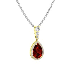 Nil Damlası Kolye - Garnet ve swarovski 14 ayar altın kolye (40 cm beyaz altın rolo zincir) #1wgxo0s