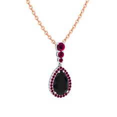 Nil Damlası Kolye - Siyah zirkon ve rodolit garnet 14 ayar beyaz altın kolye (40 cm rose altın rolo zincir) #1wh6sgs