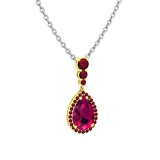 Nil Damlası Kolye - Rodolit garnet ve kök yakut 14 ayar altın kolye (40 cm beyaz altın rolo zincir) #1wimqc3