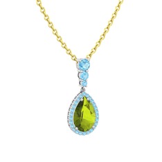 Peridot ve akuamarin 925 ayar gümüş kolye (40 cm altın rolo zincir)