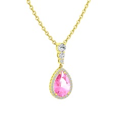 Nil Damlası Kolye - Pembe kuvars ve beyaz zirkon 18 ayar altın kolye (40 cm altın rolo zincir) #1wy99g7