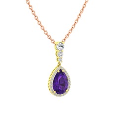 Nil Damlası Kolye - Ametist ve swarovski 925 ayar altın kaplama gümüş kolye (40 cm gümüş rolo zincir) #1x2miji