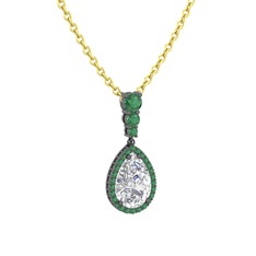 Nil Damlası Kolye - Swarovski ve kök zümrüt 925 ayar siyah rodyum kaplama gümüş kolye (40 cm altın rolo zincir) #1x60dyd