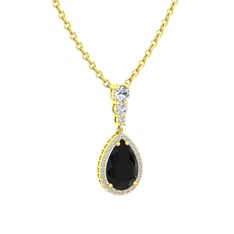 Nil Damlası Kolye - Siyah zirkon ve swarovski 925 ayar altın kaplama gümüş kolye (40 cm altın rolo zincir) #1x68yiu