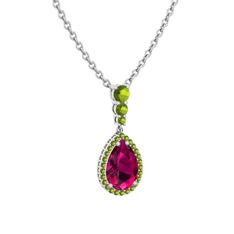 Nil Damlası Kolye - Rodolit garnet ve peridot 925 ayar gümüş kolye (40 cm gümüş rolo zincir) #1xkk0vp