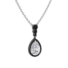 Nil Damlası Kolye - Swarovski ve siyah zirkon 925 ayar siyah rodyum kaplama gümüş kolye (40 cm beyaz altın rolo zincir) #1xp8my7