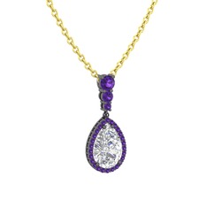 Nil Damlası Kolye - Swarovski ve ametist 925 ayar siyah rodyum kaplama gümüş kolye (40 cm altın rolo zincir) #1xt16de