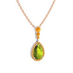 Nil Damlası Kolye - Peridot ve sitrin 18 ayar beyaz altın kolye (40 cm rose altın rolo zincir) #1y32dxy
