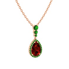 Garnet ve yeşil kuvars 925 ayar rose altın kaplama gümüş kolye (40 cm rose altın rolo zincir)
