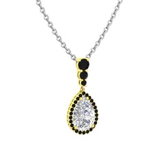 Nil Damlası Kolye - Swarovski ve siyah zirkon 18 ayar altın kolye (40 cm beyaz altın rolo zincir) #1ykm4de