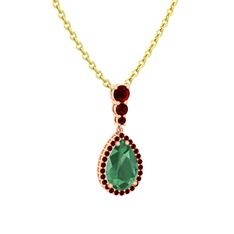 Nil Damlası Kolye - Kök zümrüt ve garnet 925 ayar rose altın kaplama gümüş kolye (40 cm gümüş rolo zincir) #1yyvvqu