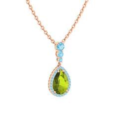 Peridot ve akuamarin 8 ayar rose altın kolye (40 cm gümüş rolo zincir)