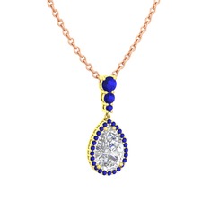 Nil Damlası Kolye - Swarovski ve lab safir 14 ayar altın kolye (40 cm rose altın rolo zincir) #20wwmh