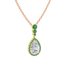 Nil Damlası Kolye - Swarovski ve kök zümrüt 14 ayar altın kolye (40 cm rose altın rolo zincir) #21jmpl