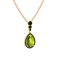 Nil Damlası Kolye - Peridot ve siyah zirkon 8 ayar altın kolye (40 cm rose altın rolo zincir) #27jli6