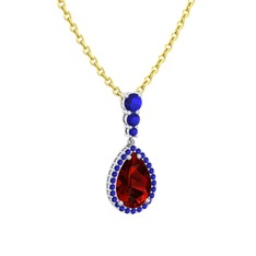 Nil Damlası Kolye - Garnet ve lab safir 18 ayar beyaz altın kolye (40 cm altın rolo zincir) #2ag7l8