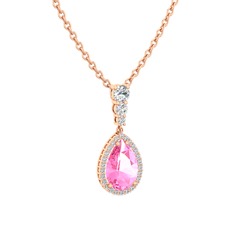 Nil Damlası Kolye - Pembe kuvars ve swarovski 8 ayar rose altın kolye (40 cm rose altın rolo zincir) #2wapmi