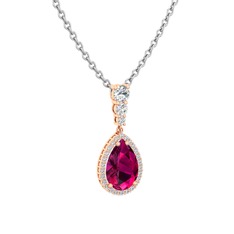 Rodolit garnet ve swarovski 18 ayar rose altın kolye (40 cm beyaz altın rolo zincir)
