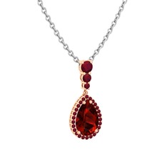 Nil Damlası Kolye - Garnet ve kök yakut 18 ayar rose altın kolye (40 cm beyaz altın rolo zincir) #3dot77