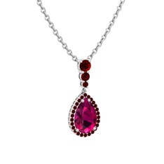 Rodolit garnet ve garnet 8 ayar beyaz altın kolye (40 cm beyaz altın rolo zincir)