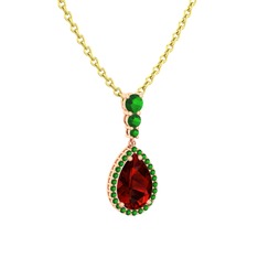 Nil Damlası Kolye - Garnet ve yeşil kuvars 8 ayar rose altın kolye (40 cm altın rolo zincir) #3ran2y