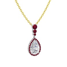 Nil Damlası Kolye - Swarovski ve kök yakut 18 ayar beyaz altın kolye (40 cm gümüş rolo zincir) #3stm4m